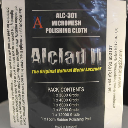 ALCLAD II, ALC-301, Micromesh Polishing Cloth Set (5 diff grades & rubber support block)