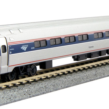 Amfleet I Coach 2-Pack - Ready to Run -- Amtrak #82039, 82755 (Set A: Phase VI; Wide blue Stripe, Travelscape Logo)