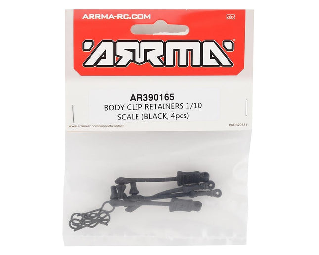 ARAC3445, AR390165, Arrma 1/10 Body Clip Retainer (Black) (4)