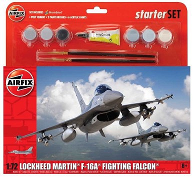 1/72 F16A Fighting Falcon Aircraft Large Starter Set w/paint & glue