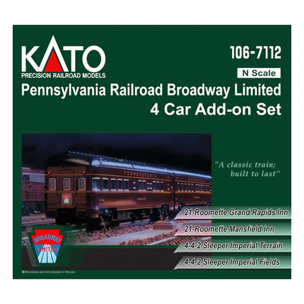 Pennsylvania Railroad Broadway Limited 4 Car add on set   With Interior lighting
