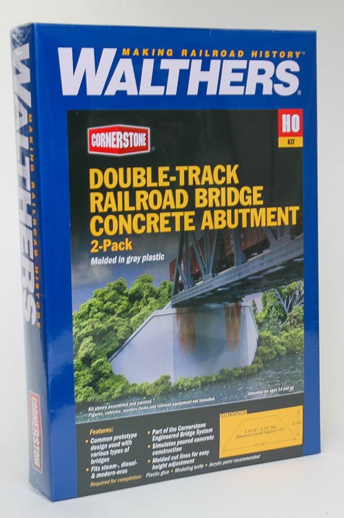 Walthers Cornerstone Double-Track Railroad Bridge Concrete Abutment 2 Pack