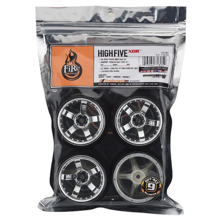 FBR1WHEHI5959, Firebrand RC Highfive XDR9 5° Pre-Mounted Slick Drift Tires (4) (Chrome) w/Diamond Tires, 12mm Hex & 9mm Offset