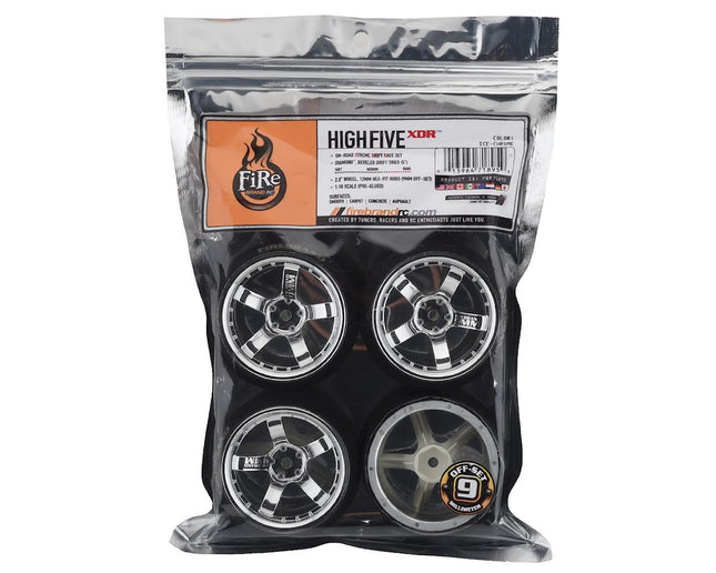 FBR1WHEHI5959, Firebrand RC Highfive XDR9 5° Pre-Mounted Slick Drift Tires (4) (Chrome) w/Diamond Tires, 12mm Hex & 9mm Offset