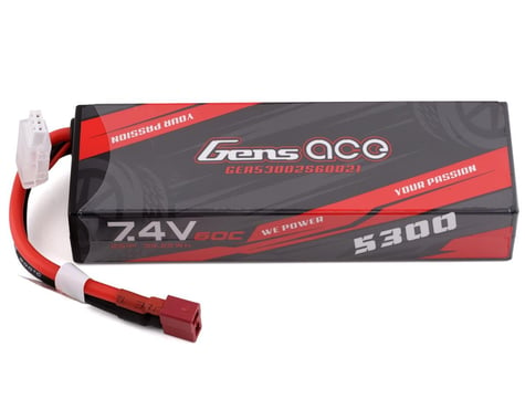 GEA53002S60D21, Gens Ace 2s LiPo Battery 60C w/T-Style Connector (7.4V/5300mAh)