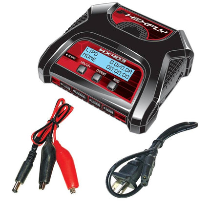 REDHX-403, Hexfly HX-403 Dual Port 2S, 3S, 4S AC/DC LiPo LiFe Battery Charger