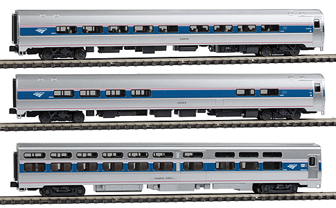Intercity Express 3-Car Set - Ready to Run -- Amtrak (Phase IVb; silver, blue, red Pinstripes; 2000s Logo)
