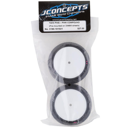 JCO3190-101021, JConcepts Twin Pins 2.2" Pre-Mounted Rear Buggy Carpet Tires (White) (2) (Pink) w/12mm Hex