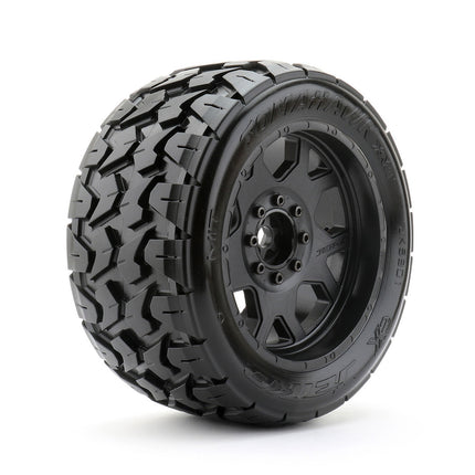 JKO5801CBMSGBB1, 1/5 XMT Tomahawk Tires Mounted on Black Claw Rims, Medium Soft, Belted, 24mm for Traxxas X-Maxx (2)