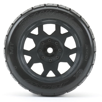 JKO5801CBMSGBB1, 1/5 XMT Tomahawk Tires Mounted on Black Claw Rims, Medium Soft, Belted, 24mm for Traxxas X-Maxx (2)