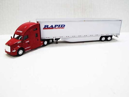Kenworth T680 Sleeper-Cab Tractor with 53' Dry Van Trailer - Assembled -- Rapid Transport (white, red, blue)