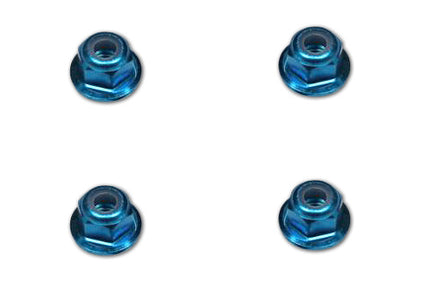 RED02190B, 4mm Aluminum Flanged Nylon Insert Locknuts (Blue) (4pcs)