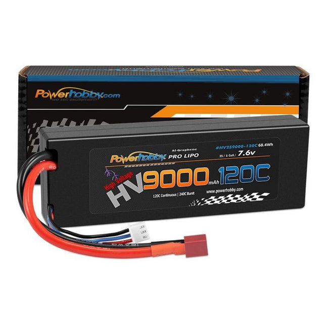 PHB2S9000120CDNS, 2S 7.6V HV + Graphene 9000mAh 120C LiPo Battery with Hardwired T-Plug,  120C Continuous / 240C Burst