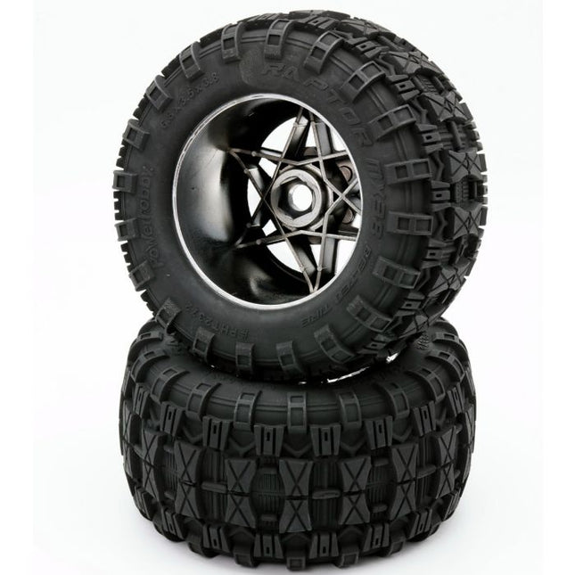 PHBPHT2372-CR, Power Hobby 1/8 Raptor 3.8" Belted All Terrain Tires 17mm Mounted - Chrome
