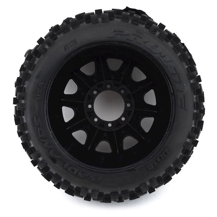 PRO117810, Pro-Line Badlands 3.8" Pre-Mounted Truck Tires (2) (Black) w/Raid Wheels (M2)