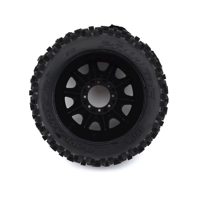 PRO117810, Pro-Line Badlands 3.8" Pre-Mounted Truck Tires (2) (Black) w/Raid Wheels (M2)