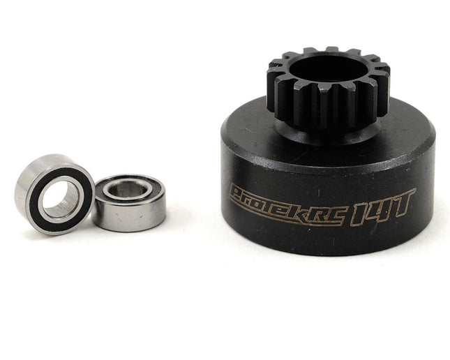 PTK-7001, ProTek RC Hardened Clutch Bell w/Bearings (14T) (Kyosho/AE 3-Shoe)