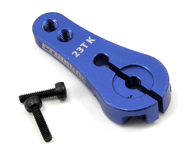 PTK-7801, ProTek RC 4mm Aluminum Long Clamping Servo Horn (Blue) (23T-JR/Sanwa/KO)