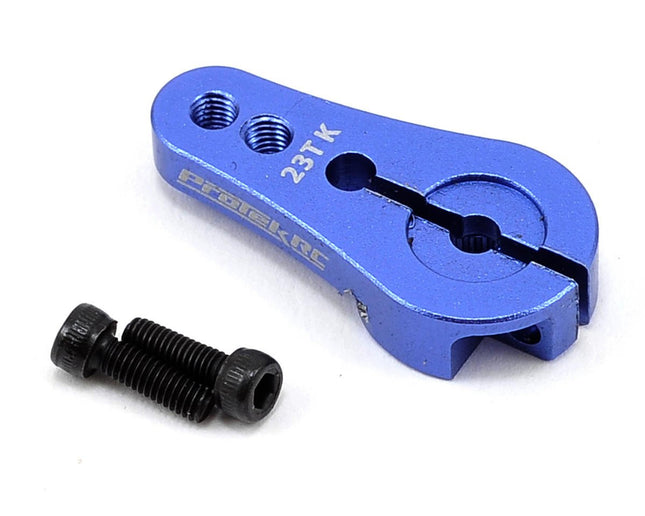 PTK-7809, ProTek RC 4mm Aluminum Short Clamping Servo Horn (Blue) (23T-JR/Sanwa/KO)