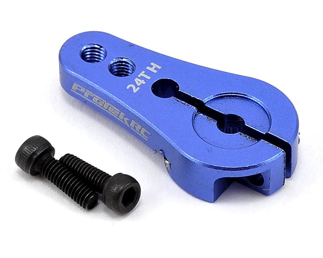 PTK-7810, ProTek RC 4mm Aluminum Short Clamping Servo Horn (Blue) (24T-Hitec)