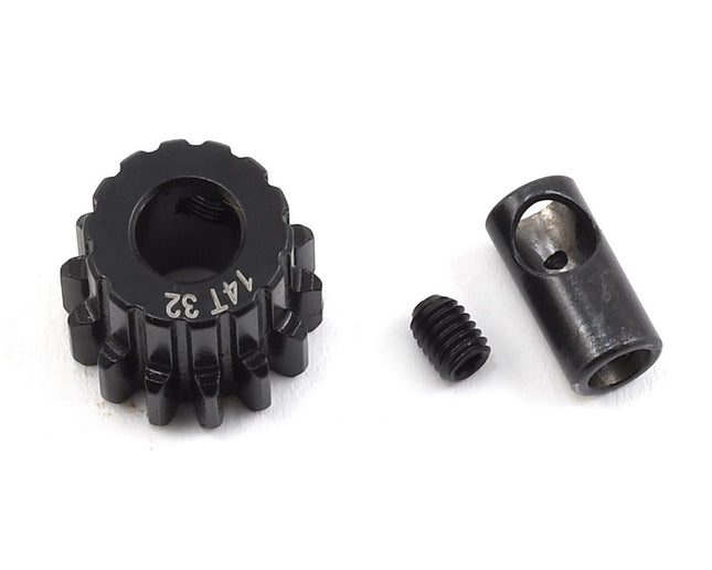 PTK-8057, ProTek RC Steel 32P Pinion Gear w/3.17mm Reducer Sleeve (Mod .8) (5mm Bore) (14T)