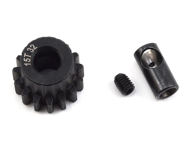 PTK-8058, ProTek RC Steel 32P Pinion Gear w/3.17mm Reducer Sleeve (Mod .8) (5mm Bore) (15T)