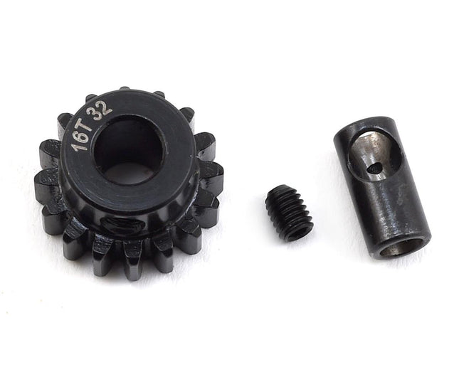 PTK-8059, ProTek RC Steel 32P Pinion Gear w/3.17mm Reducer Sleeve (Mod .8) (5mm Bore) (16T)