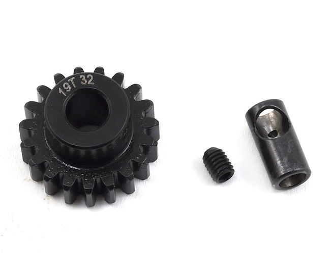 PTK-8062, ProTek RC Steel 32P Pinion Gear w/3.17mm Reducer Sleeve (Mod .8) (5mm Bore) (19T)