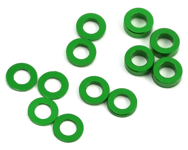 PTK-8372, ProTek RC Aluminum Ball Stud Washer Set (Green) (12) (0.5mm, 1.0mm & 2.0mm)