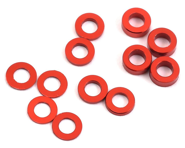 PTK-8373, ProTek RC Aluminum Ball Stud Washer Set (Red) (12) (0.5mm, 1.0mm & 2.0mm)