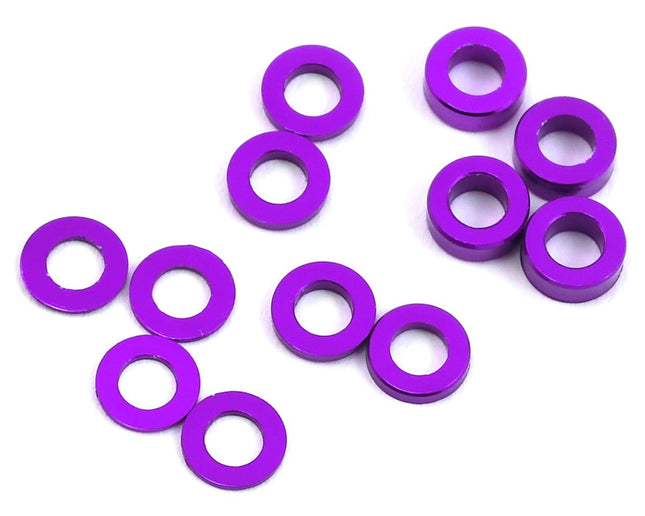 PTK-8374, ProTek RC Aluminum Ball Stud Washer Set (Purple) (12) (0.5mm, 1.0mm & 2.0mm)