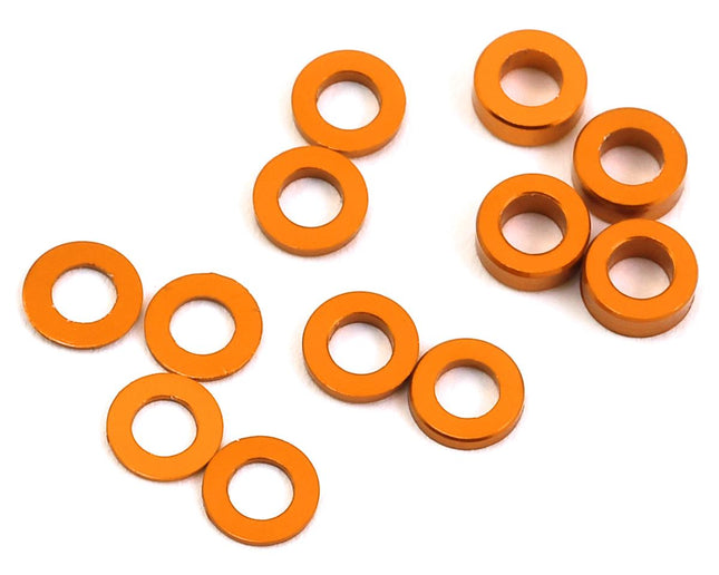 PTK-8375, ProTek RC Aluminum Ball Stud Washer Set (Orange) (12) (0.5mm, 1.0mm & 2.0mm)