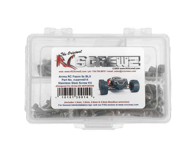 RCZARRM014, RC Screwz Stainless Steel Screw Kit ARA Fazon 6S BLX