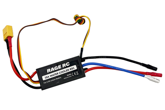 RGRB1435, 30A Water-Cooled Brushless ESC with Reverse & XT60 Connector; Black Marlin EX Brushless