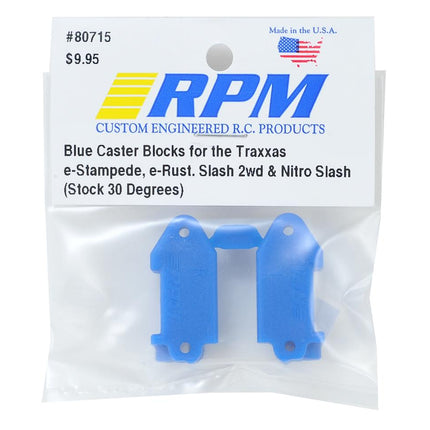 RPM80715, RPM 30 Deg Caster Block Set (Blue) (2) (Rustler, Stampede, Slash)