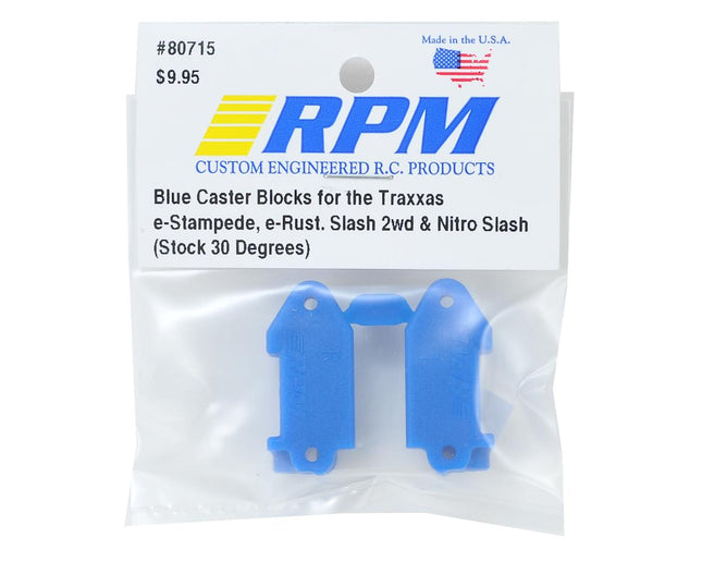 RPM80715, RPM 30 Deg Caster Block Set (Blue) (2) (Rustler, Stampede, Slash)