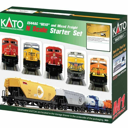 KAT1060021, Kato N Scale 1060021 GE ES44AC CSX GEVO Mixed Freight Starter Set