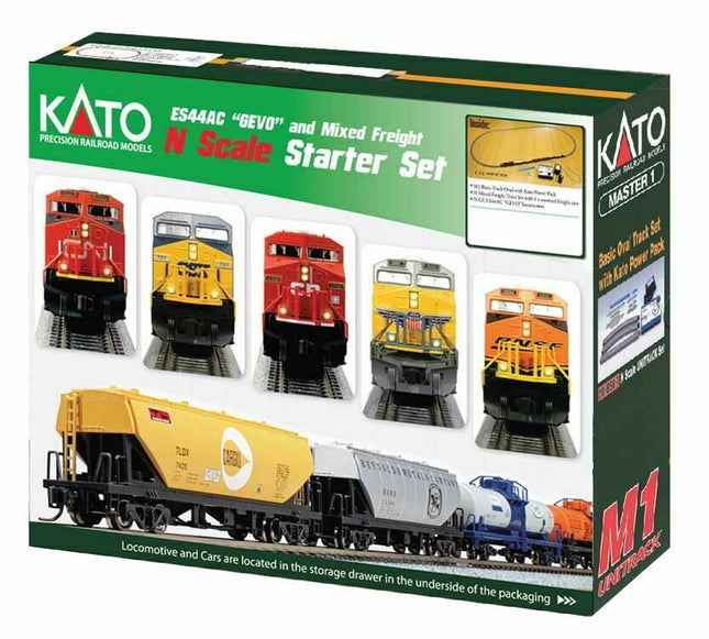 KAT1060021, Kato N Scale 1060021 GE ES44AC CSX GEVO Mixed Freight Starter Set