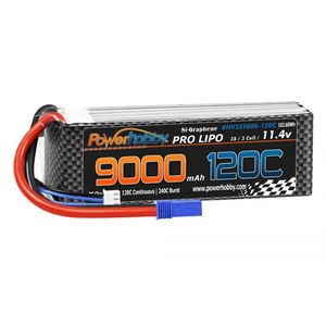 PHB3S9000120CEC5, Power Hobby 3S 11.4V 9000mah 120C GRAPHENE + HV Lipo Battery w EC5 Plug