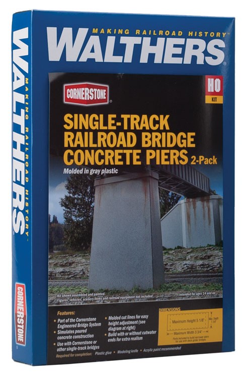 HO Scale Single-Track Railroad Bridge Concrete Piers pkg (2) -- Kit