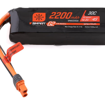 SPMX224S30, Spektrum RC 4S Smart G2 LiPo 30C Battery Pack w/IC3 Connector (14.8V/2200mAh)