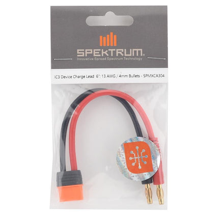 SPMXCA304, Spektrum RC IC3 6" Device Charge Lead w/4mm Bullets