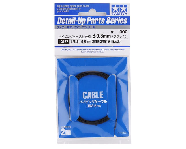 TAM12677, Tamiya 0.8mm Cable Wire (Black) (2000mm)
