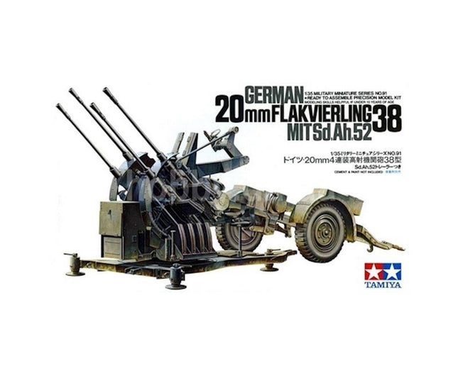 TAM35091, Tamiya Flakvierling 38 2cm Flak Gun 1/35 Model Kit