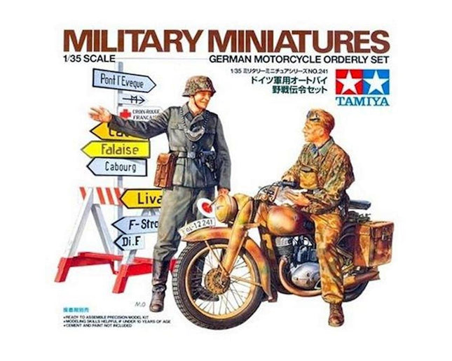 TAM35241, Tamiya 1/35 German Motorcycle Orderly Set Model Kit