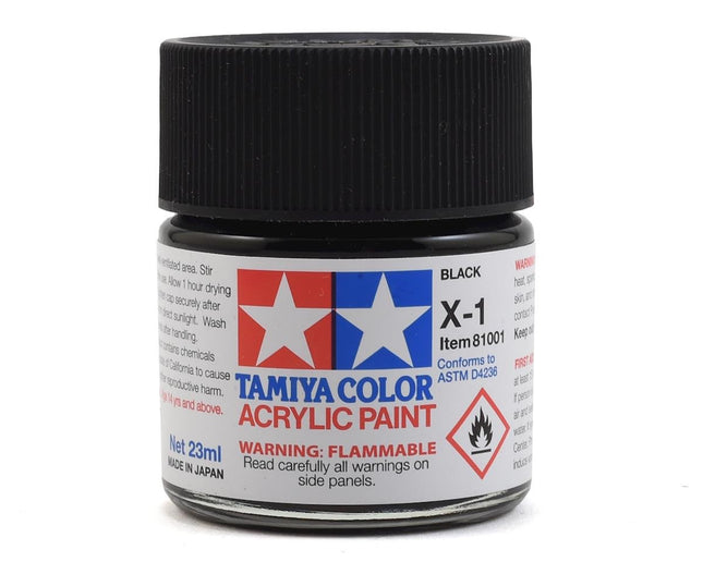 TAM81001, Tamiya X-1 Black Gloss Finish Acrylic Paint (23ml)