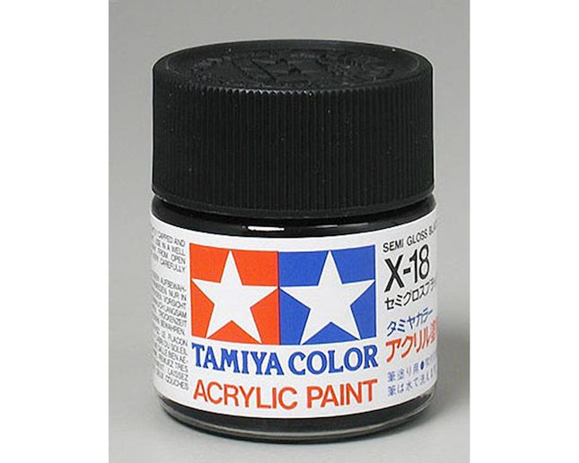 TAM81018, Tamiya X-18 Black Semi-Gloss Acrylic Paint (23ml)