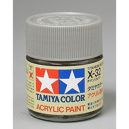 TAM81032, Tamiya X-32 Titanium Silver Gloss Finish Acrylic Paint (23ml)