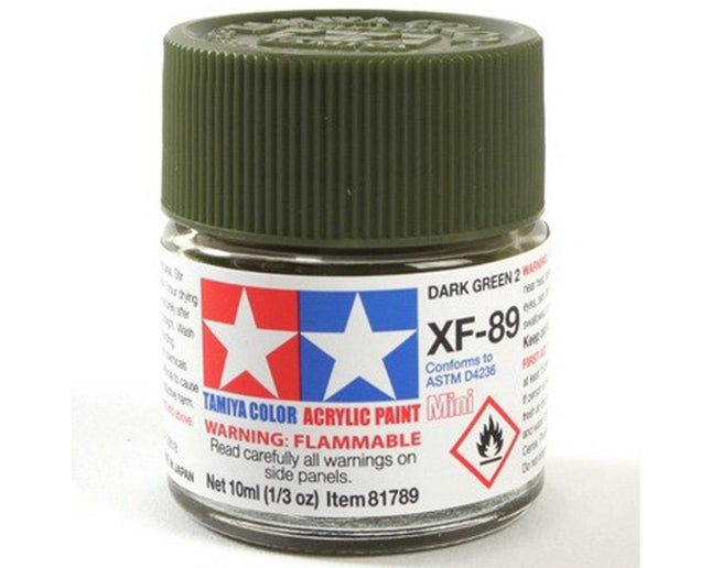 TAM81789, Tamiya XF-89 Flat Dark Green 2 Acrylic Paint (10ml)
