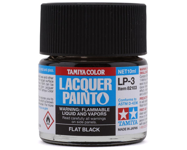 TAM82103, Tamiya LP-3 Flat Black Lacquer Paint (10ml)